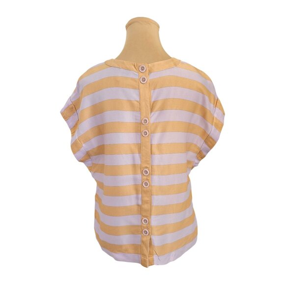 Maeve Anthro Batwing Button-Back Light Orange and Purple Striped Blouse Sz S - Picture 4 of 6